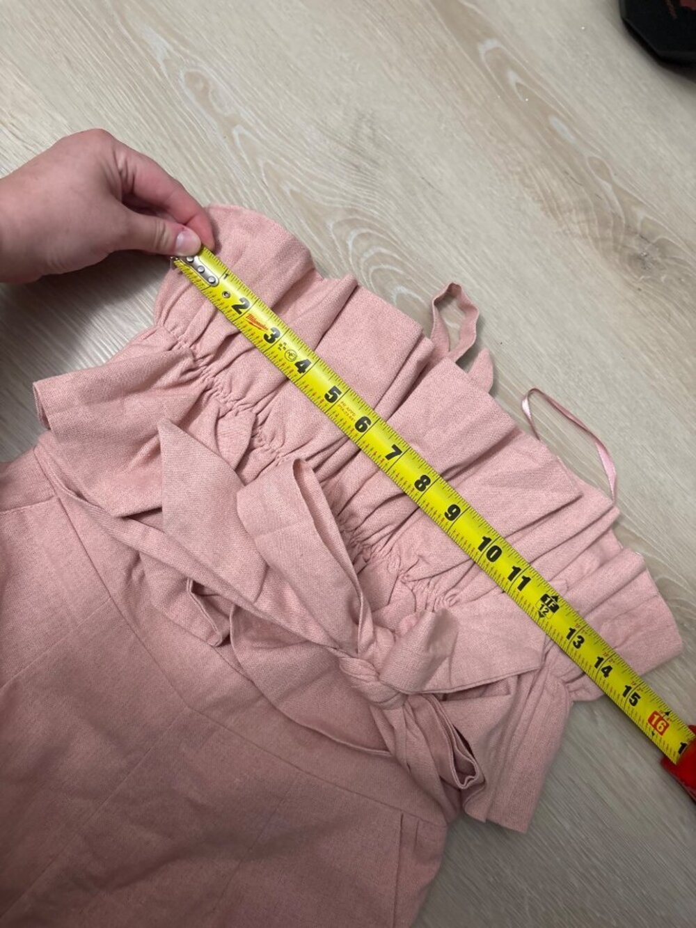 NEW Saints + Secrets Linen Wide-Leg Crop Jumpsuit Ruffle Strapless Blush Small - Picture 6 of 12
